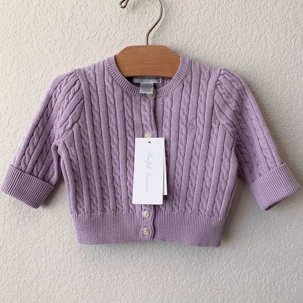 Ralph Lauren Lavender Cable Knit Baby Cardigan